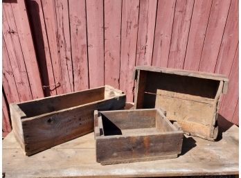 Three Antique & Vintage Wooden Industrial Crates