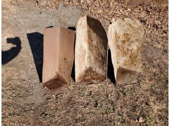 Three Antique Wood Handled Metal Concrete Pourers