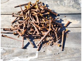 Lot Of Antique Squared Steel Flat Head 4' Nails