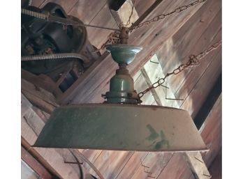 Antique Green & White Enamel Industrial Commercial Hanging Pendant Light Fixture