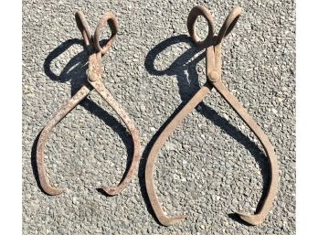 Two Antique Cast Iron Ice Block Tongs