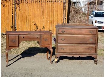 Antique Mahogany Desk And Dresser With Mirror Mount No Mirror Included