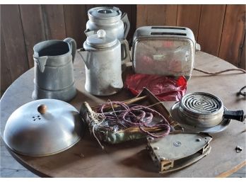 Vintage & Antique Tin, Small Appliance Kitchen Items, Coffee Pots, Irons, Toaster And More