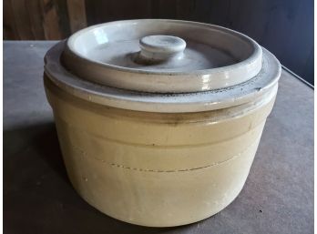 Antique Stoneware Salt Glazed Crock With Lid