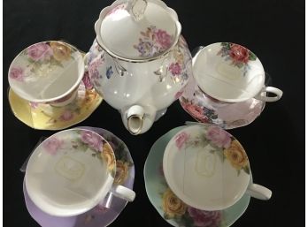 Stechcol, 4 Sets Cups Saucers  Maison Blanc Tea Pot Gracie Bone China