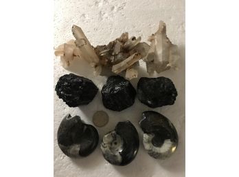 Quarts Crystal Cluster , Fossil & Obsidian