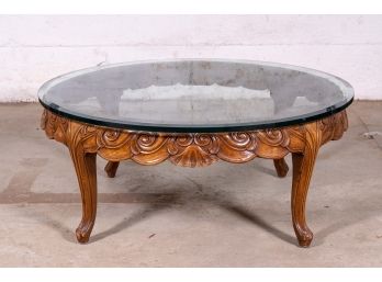 Coffee Table With Glass Top & French Provincial Base