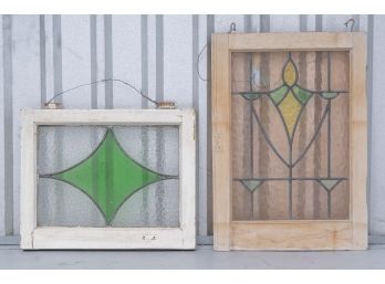 Pair Of Stained Textured Glass Windows