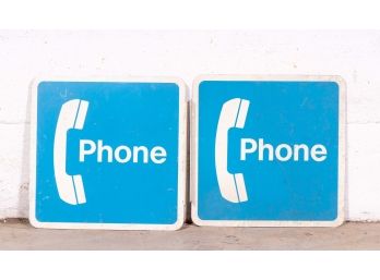 Pair Of Blue & White Phone Signs