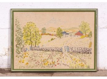 Needlepoint Embroidery Of Bucolic Scene