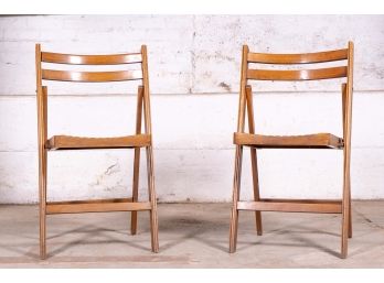 Pair Of Slatted Wood Folding Chairs