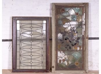 Two Antique Panels Of Leaded Glass For Restoration