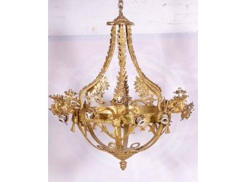 Antique Twelve Light Gilt Metal Chandelier