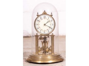 German Cloche Clock With Hand Painted Porcelain Face