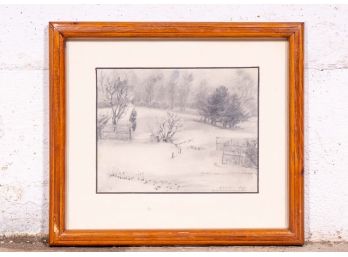 Signed Pencil Landscape Drawing