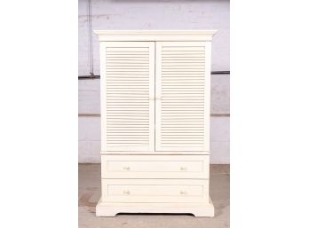 Ivory Painted Media Cabinet With Louvered Doors