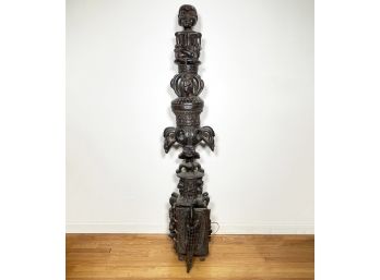 A Highly Ornate Tall Vintage Carved Wood African Statue With Compartment On Base