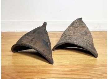 A Pair Of Vintage Witch Doctor Helmets Attributed To The Senufo People