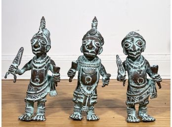 A Trio Of Antique African Bronze Figural Sculptures