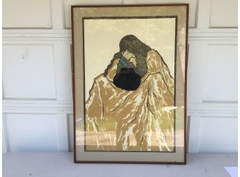Southwestern Print Man And Black Pot Signed And Titled At Bottom