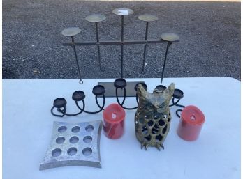 6 Iron Candle Holders And Items