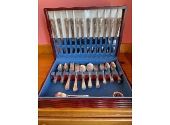 M. I.  Naken Co - 60 Piece Silver Plate  Set In Wooden Chest.