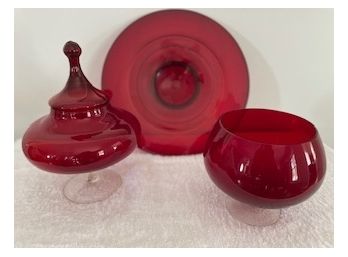 Cranberry Glass ~ 3 Piece Set