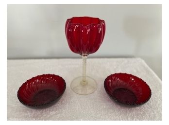 Vintage Cranberry Glass Goblet  ~ Bowls