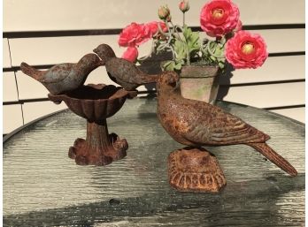 Pair Of Petite Heavy Cast Iron Bird Statues