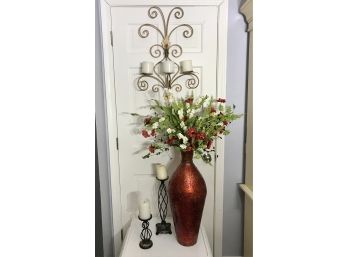 Elegant PIER ONE Mosaic Vase With Flowers Scrolled Candelabra And More