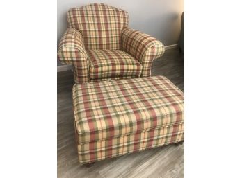 Comfortable And Plush ETHAN ALLEN Plaid Chair And Ottoman