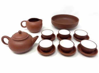 Taiwan Art Pottery Tea Set With Creamer And Bowl