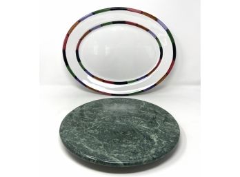 B Goldsmith Design Deruta Italy Circo Serving Platter, Marbled Lazy Susan