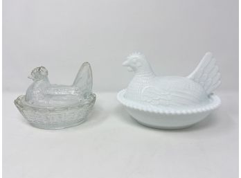 Pair Of Vintage Rooster Covered Dishes