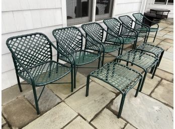 Brown Jordan Midcentury Tamiami Green Patio Furniture- 6 Chairs, 3 Footrests