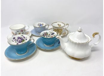 Mixed Vintage Teapot, Teacups, And Saucers (2)