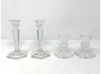 Two Pairs Of Glass Candlesticks