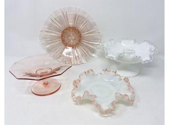 Vintage Pink And White Glass Tableware