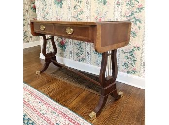 Art Nouveau Baker Mahogany Lyre Console Sofa Table