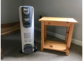 Space Heater And Pine Nightstand