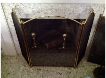 Fireplace Screen And Brass Andirons