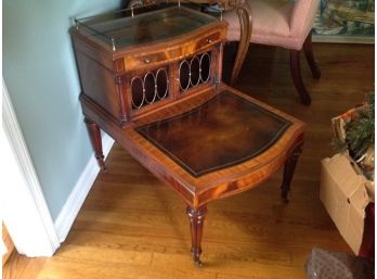 Vintage Inlay And Leather Top Step Up Table