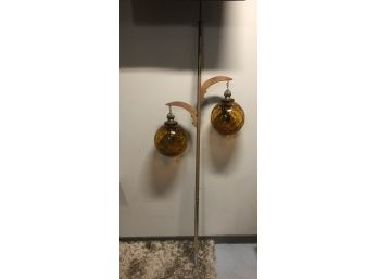 Tension Pole Lamp W Two Amber Swag Globes