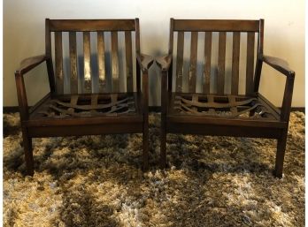 Pair, Mid Century Slat Back Lounge Chairs