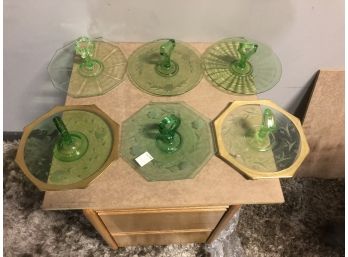 Greens Depression Glass Sandwich And Cookie Servers