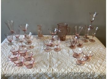 Pink Drink! Variety Of Pink Vintage Glass And Stemware, Depression Glass