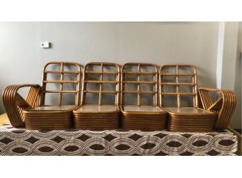 Inspired By Paul Frankl, 6 Band Square Pretzel Rattan Couch With Flexible Set Up Capabilities