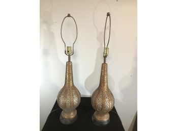 Pair Of 2 Toned Metal Lamps