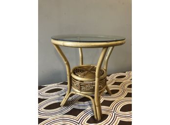 Round Bamboo With Glass Top Side Table