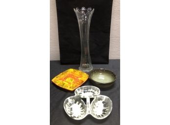 Paneled Thistle Swung Vase, Vintage Ashtrays Lot